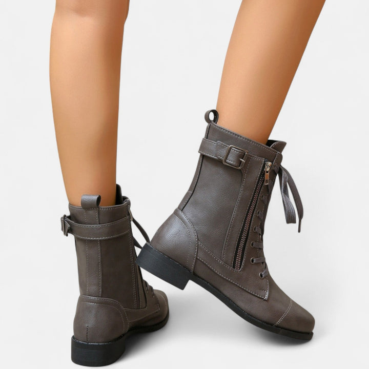 Nora Vintage Leather Ankle Boots – Classic Lace-Up Combat Style